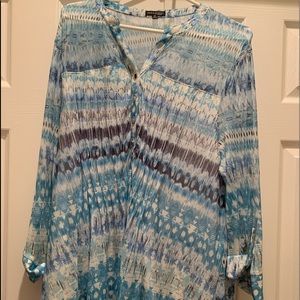 Ava & Grace Aqua Blue Mesh 3/4 Sleeve Top - PLUS SIZE